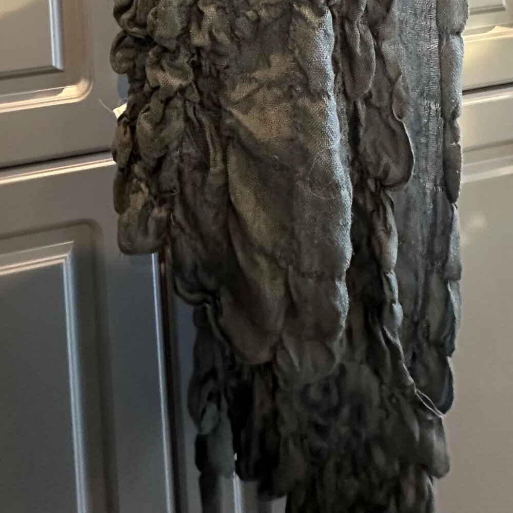 Grey Ruffled Scarf | Acrylic Silk Blend | Soft Textured Fashion Wrap